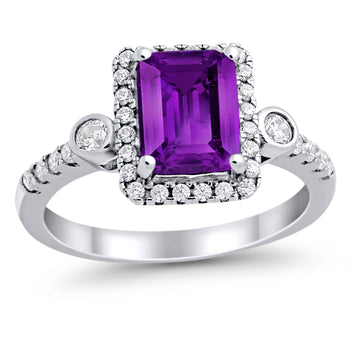 Halo Weddding Bridal Promise Ring Simulated Amethyst CZ 925 Sterling Silver